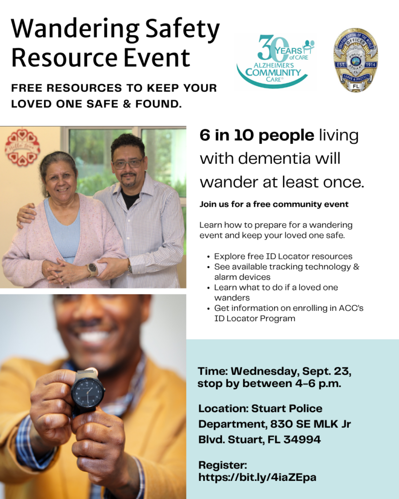 Flyer for 'Wandering Safety Resource Event'